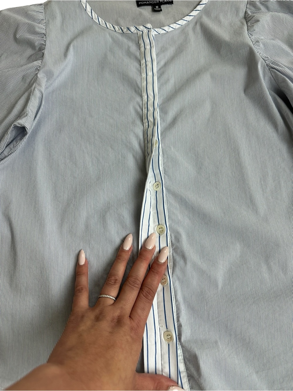 Tuckernuck Pomander Place Blue and White Pinstripe Button Up Shirt - Picture 4 of 5